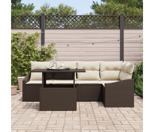 Conjunto de Sofás de Jardín  6 piezas Marrón, Ratán