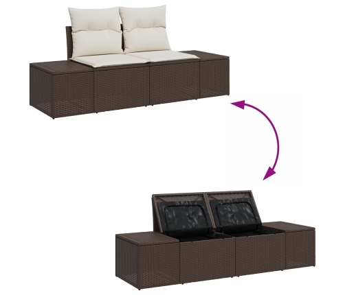 Juego de sofá de jardín de 9 piezas con almohadas Ratán polímero marrón