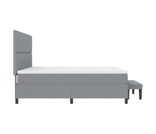 Cama con Muelles, Colchón y Banco Gris Claro 200x200 cm Tela