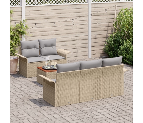 Conjunto de Sofá de Jardín de 6 Piezas con Cojines Beige de Poliratán Acacia