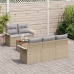 Conjunto de Sofá de Jardín de 6 Piezas con Cojines Beige de Poliratán Acacia