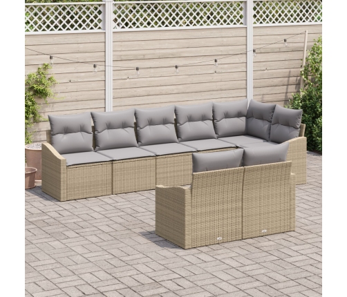 Conjunto de Comedor de Jardín de 8 Piezas con Cojines Beige Poliratán