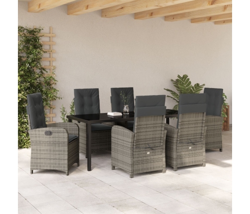 Conjunto de Comedor de Jardín de 7 Piezas con Cojines Gris Poliratán