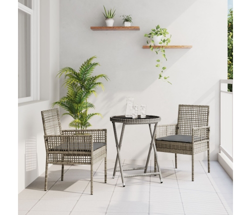 Conjunto de Bistro de Jardín de 3 Piezas con Cojines Gris de Poliratán
