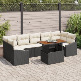 Juego de Comedor de Jardín de 8 Piezas con Cojines Ratán Negro Acacia