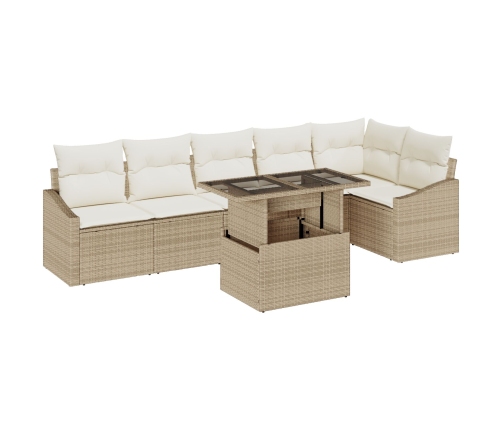 Juego de Sofás de Jardín de 7 Piezas con Cojines Beige Poliratán