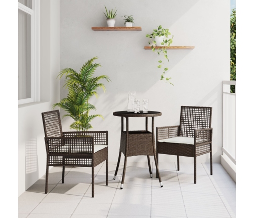 Juego de Comedor de Jardín de 3 Piezas Marrón Ratán Poliéster