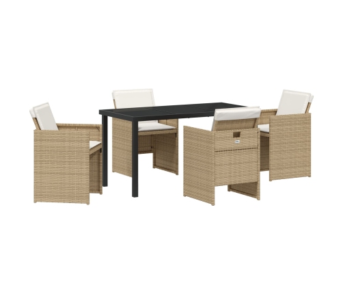 Conjunto de comedor de jardín  de 5 piezas con cojines de poliratán beige