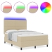 Cama con base tapizada  con colchón y luz LED verde gris 160x200 cm tela de corduroy
