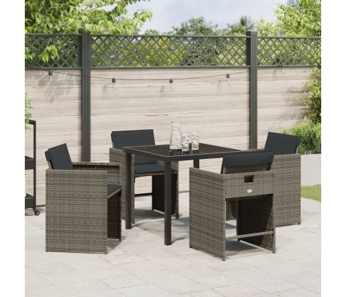 Set de Comedor de Jardín  de 5 Piezas con Cojines Gris Poliratán