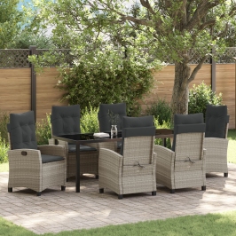 Conjunto de Comedor de Jardín de 7 Piezas con Cojines Gris Claro Poliratán