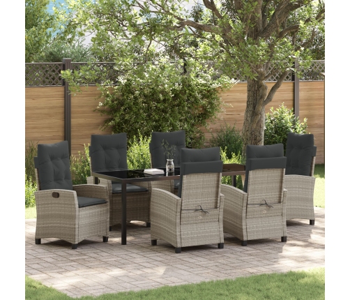 Conjunto de Comedor de Jardín de 7 Piezas con Cojines Gris Claro Poliratán