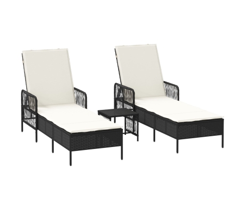 Conjunto de Tumbonas  Set de 3 Negro y blanco crema Ratán PE, metal