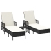 Conjunto de Tumbonas  Set de 3 Negro y blanco crema Ratán PE, metal
