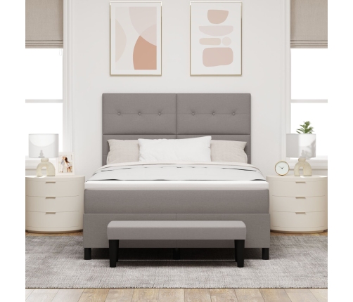Cama con Box Spring con Colchón y Banco Taupe 140x190 cm Tela