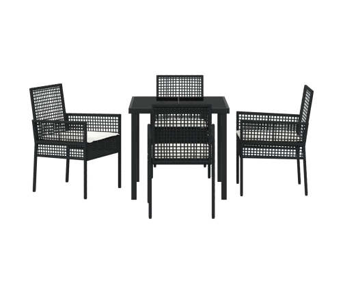 Juego de Comedor de Jardín de 5 Piezas con Cojines de Ratán Negro