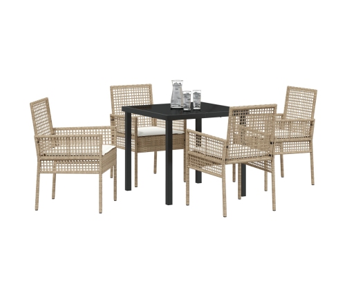 Juego de Comedor de Jardín de 5 Piezas con Cojines Beige Poliratán