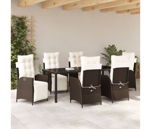 Set de Comedor de Jardín de 7 Piezas en Rattan Poliéster Marrón