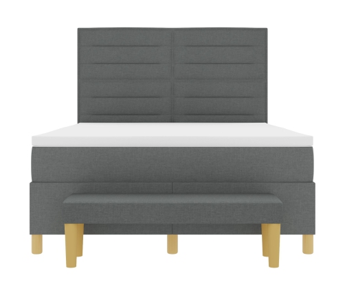 Cama con Base con Colchón y Banco Gris Oscuro 140x200 cm Tela