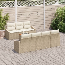 Conjunto de Sofá de Jardín  de 8 Piezas con Cojines Beige de Ratán Poliéster