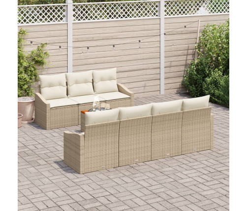 Conjunto de Sofá de Jardín  de 8 Piezas con Cojines Beige de Ratán Poliéster