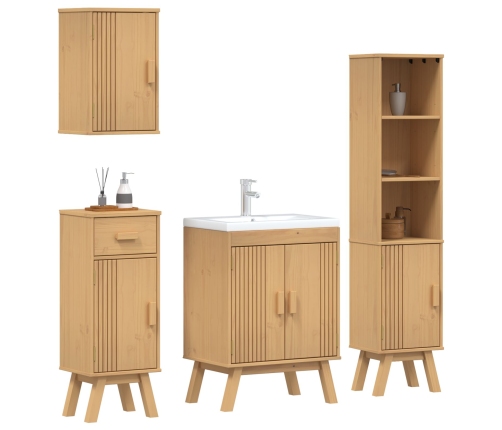 Juego de Muebles de Baño de 4 Piezas en Madera Maciza de Pino