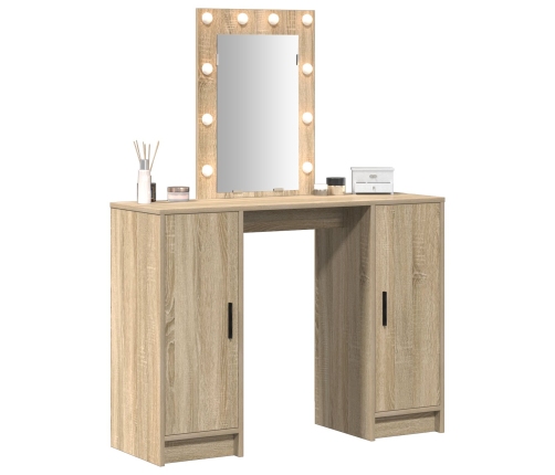 Mesa de Tocador  con Luces LED en Roble Sonoma, 102x33x135 cm