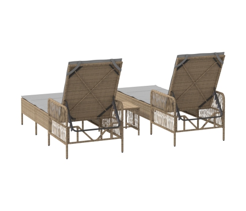 Conjunto de Tumbonas  Set de 3 Beige Ratán PE, metal Plegable