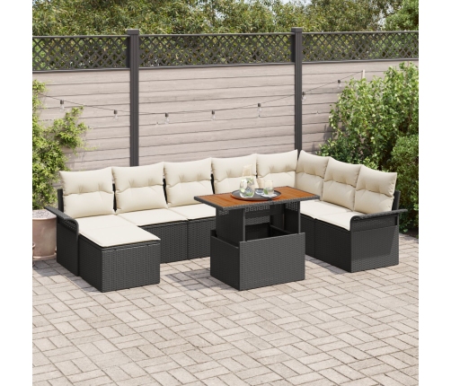 Conjunto de Comedor de Jardín de 9 Piezas con Cojines Negro Poliratán Acacia