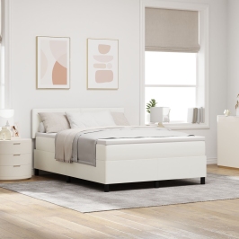 Cama con somier  con colchón y LED crema 160x200 cm Tela de corduroy