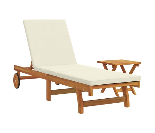 Sillón de sol con ruedas de , mesa y cojín de madera de acacia maciza