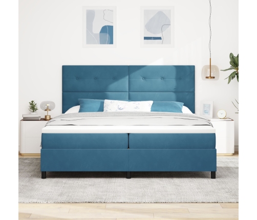 Cama Box Spring  con Colchón Azul Oscuro 200x200 cm Terciopelo