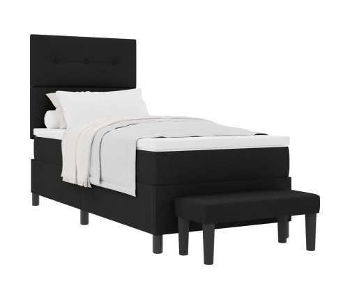 Cama con somier  con colchón y banco negro 90x200 cm tela