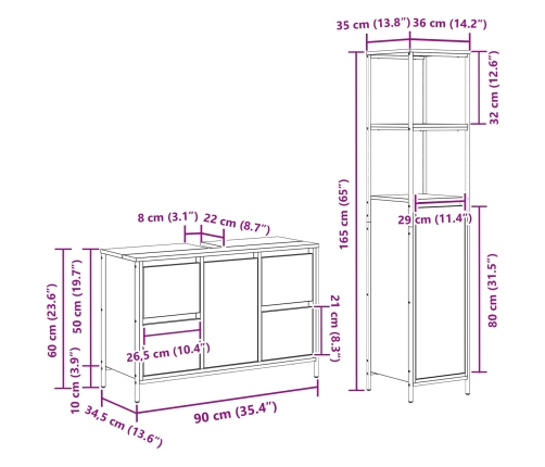 Conjunto de mueble de baño de 2 piezas  Gris Sonoma de madera elaborada