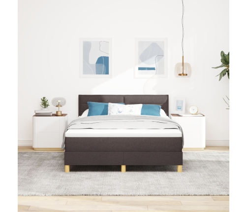 Cama Box Spring  con Colchón y LED Marrón Oscuro 140x190 cm Tela