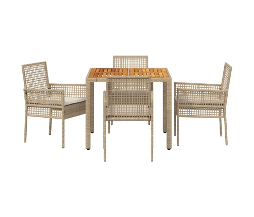 Conjunto de Comedor de Jardín  de 5 Piezas con Cojines Beige de Ratán