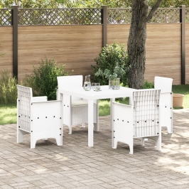 Juego de Comedor de Jardín de 5 Piezas con Cojines Blanco Poliratán