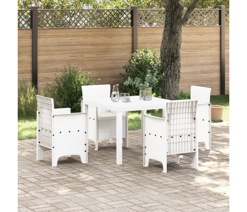 Juego de Comedor de Jardín de 5 Piezas con Cojines Blanco Poliratán