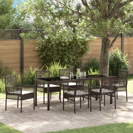 Juego de Comedor de Jardín de 7 Piezas con Cojines Ratán Marrón