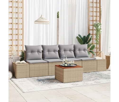 Juego de Sofás de Jardín de 5 Piezas con Cojines Beige de Poliratán Acacia