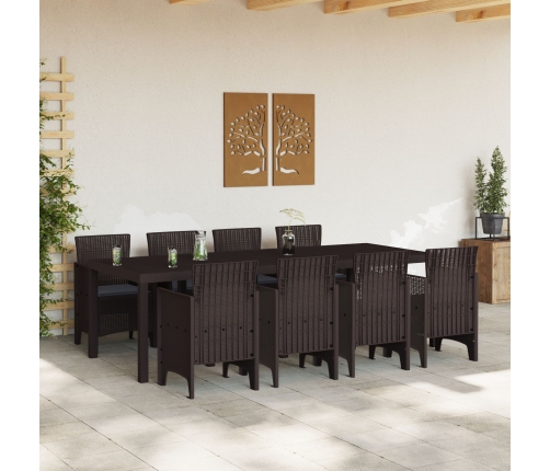 Set de Comedor de Jardín de 9 Piezas con Cojines Marrón Poliratan