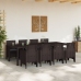 Set de Comedor de Jardín de 9 Piezas con Cojines Marrón Poliratan