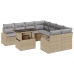 Set de Sofá de Jardín de 9 Piezas con Cojines Beige de Ratán Sintético