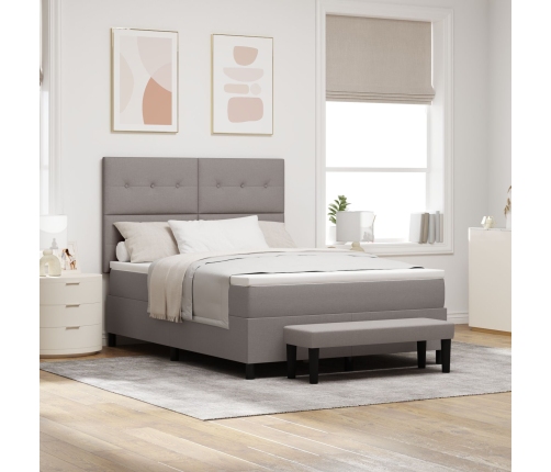 Cama con Box Spring con Colchón y Banco Taupe 140x190 cm Tela