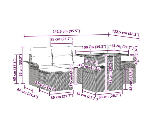 Conjunto de sofá de jardín  Set de 7 Gris Poliratán, acero, vidrio