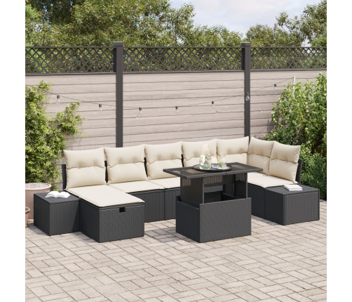 Set de Sofás de Jardín de 8 Piezas con Cojines Ratán Polivalente Negro
