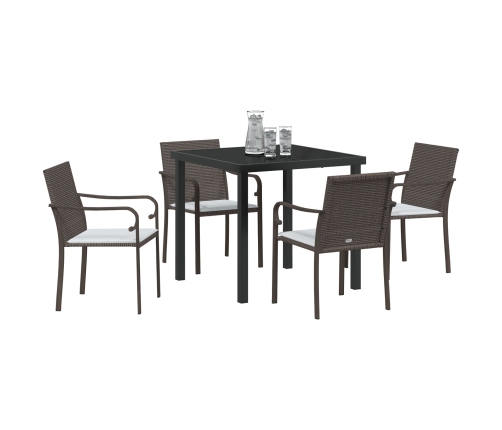 Set de Comedor para Jardín de 5 Piezas con Cojines de Poliratán Marrón