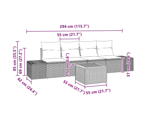 Conjunto de Sofás de Jardín de 5 Piezas con Cojines Beige de Rattan Polímero Acacia