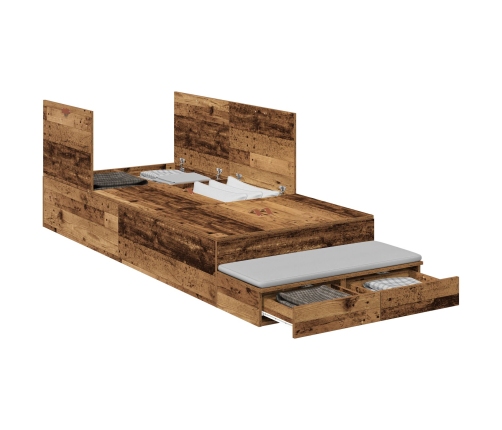 Marco de Cama con Almacenamiento Madera Vieja Madera Recuperada