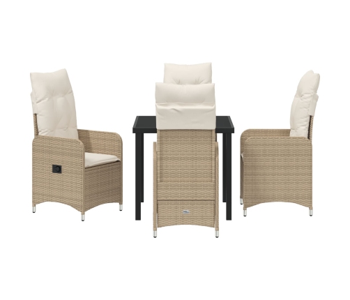 Set de Comedor de Jardín de 5 Piezas  con Almohadones Beige Poliratán